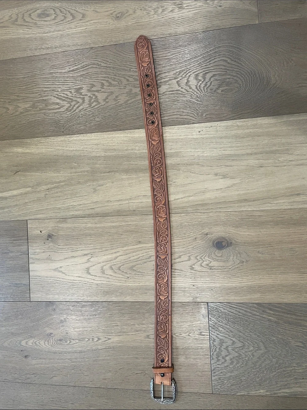 Western Genuine Leather Tooled Belt Floral Design